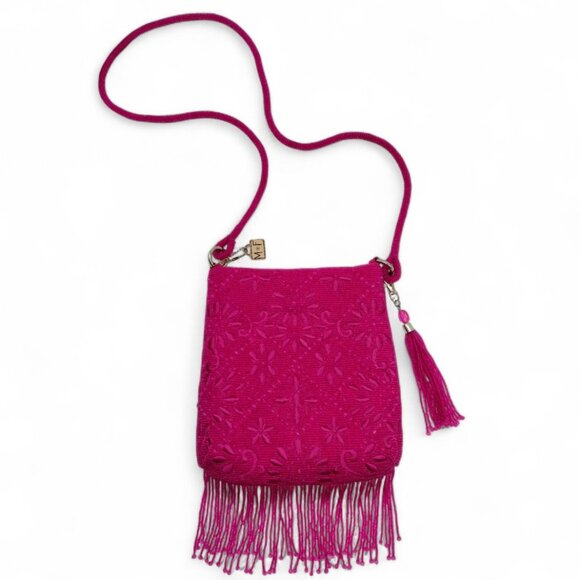 Mary Frances Fringe Benefit Bold Pink Beaded Embroidered Crossbody Handbag - Picture 7 of 16